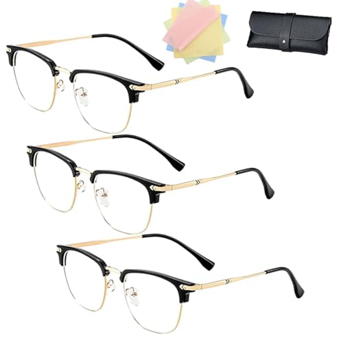 DPKSML Kloiadka Autofokus-Brille, Halbrahmen-Lesebrille mit Anti-Blaulicht-Effekt für Herren und Damen (3pcs Gold,+2.0) von DPKSML