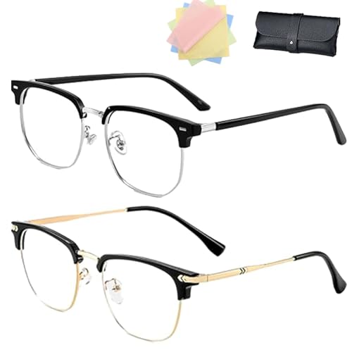 DPKSML Kloiadka Autofokus-Brille, Halbrahmen-Lesebrille mit Anti-Blaulicht-Effekt für Herren und Damen (Black+Gold,+3.0) von DPKSML