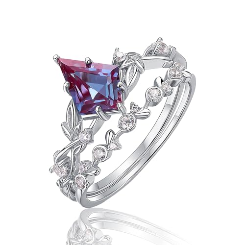 Modischer Ring for Damen, Verzierter konischer Alexandrit-Ring for Damen | Stapelbare Ringe aus S925-Sterlingsilber mit plattiertem dickem Weißgold | Auffälliger Statement-Ring for Mädchen | Beste Wah von DPSQQ