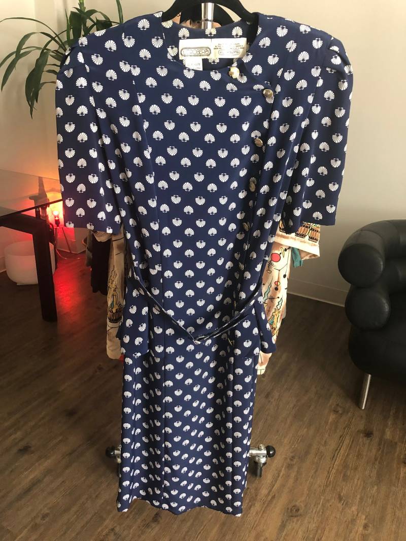 Vintage 1980Er Jahre Liz Roberts Shell Print Kleid von DPSvintage