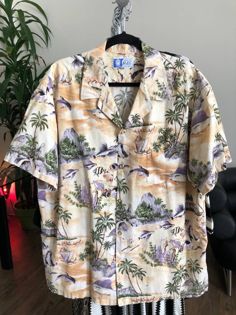 Vintage 90Er Jahre Hawaiihemd Steckermuster von DPSvintage