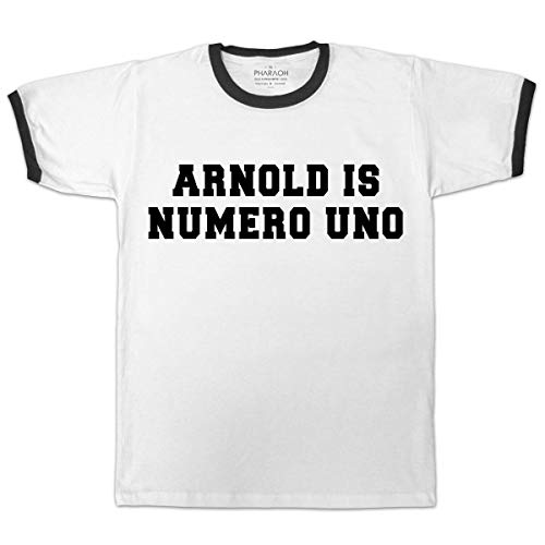 DPX-1 Herren Arnold Ist Numero UNO T-Shirt Schwarzenegger Retro Vintage Golds Fitness Ringer - Weiß, S = 36" von DPX-1