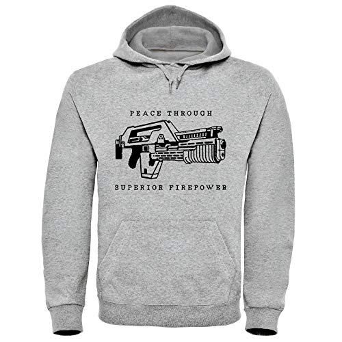 DPX-1 Herren Außerirdische Film M41A Frieden durch Überlegen Feuerkraft Kapuzenpulli (S-2XL) Nostromo Sulaco LV-426 Ripley - grau, L von DPX-1