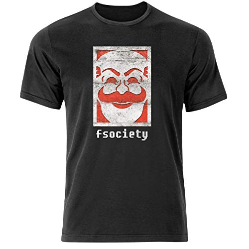 Herren F Society Mr Robot Abgenutztes Logo T-Shirt Tv-Serie Stahl Mountain Eliot - Schwarz, 3XL von DPX-1