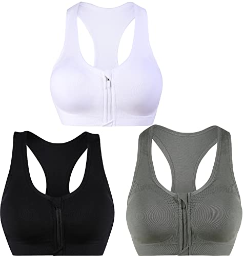 DPZEACA Damen Fitness Sport-BH mit Reißverschluss vorne Bequemer Yoga BH mit abnehmbaren Pads nach Operationen Unterstützung Workout BH, Zip-d01-001, XL von DPZEACA