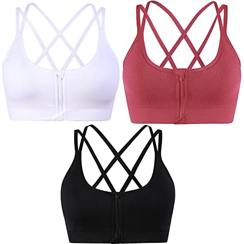 DPZEACA Damen Fitness Sport-BH mit Reißverschluss vorne Bequemer Yoga BH mit abnehmbaren Pads nach Operationen Unterstützung Workout BH, Zip-d02-001, Large von DPZEACA