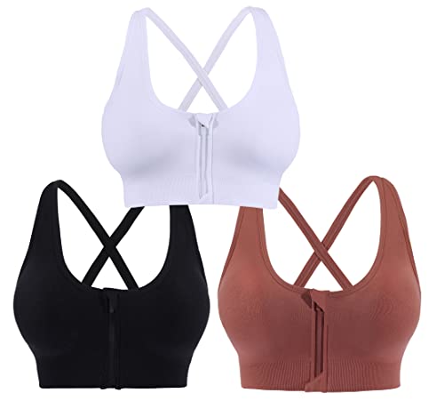 DPZEACA Damen Fitness Sport-BH mit Reißverschluss vorne Bequemer Yoga BH mit abnehmbaren Pads nach Operationen Unterstützung Workout BH, Zip-d04-001, M von DPZEACA