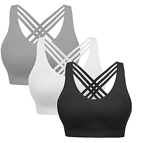 DPZEACA Damen-Sport-BHs für Fitnessstudio, Yoga, überkreuzter Rücken, mittlere Belastung, BHs mit abnehmbaren Pads, Sdp-l20-01, XL von DPZEACA