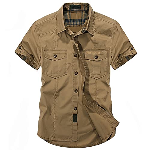 DQQ Herren Freizeit Hemd Kurzarm Hemd Outdoor Reise Kurzarm Hemd Khaki M von DQQ