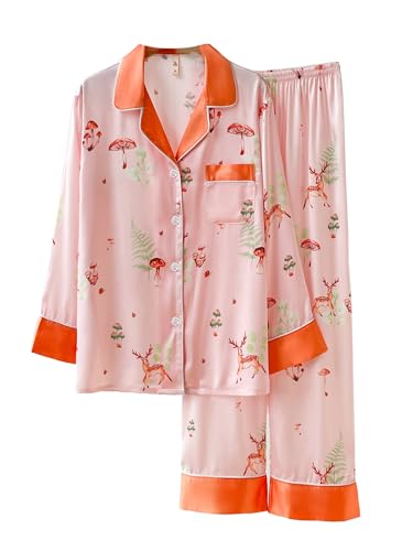DQSSYTTX Pyjama Set Floral Giraffe Print Seide Lange Hosen Langarm Nachtwäsche V-Ausschnitt Knopf Nachtwäsche DQSSYTTX Pyjama Set Floral Giraffe Print Seide Lange Hosen Langarm Nachtwäsche V-Ausschnitt Knopf Nachtwäsche von DQSSYTTX