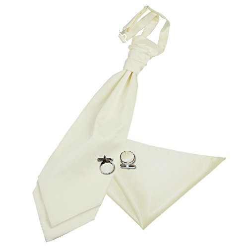 DQT Herren Einfarbig Satin Hochzeit Krawattenschal, Einstecktuch und Manschettenknöpfe Set - Elfenbein von DQT