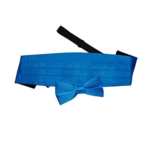 DQT Vorgebundene Fliege Verstellbar Und Kummerbund Set- Elektrisches Blau von DQT