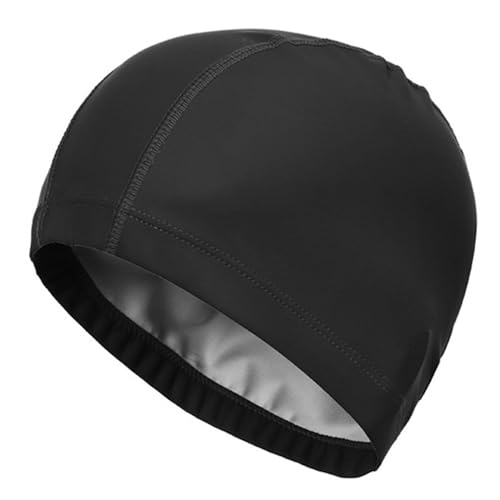 Super-Stretch-Stoff-Schwimmkappe, Badekappe aus PU-Stoff for Männer und Frauen mit großem Kopf und langem Haar, mehrfarbig, 32 x 20 cm(Black) von DQZRTUECA