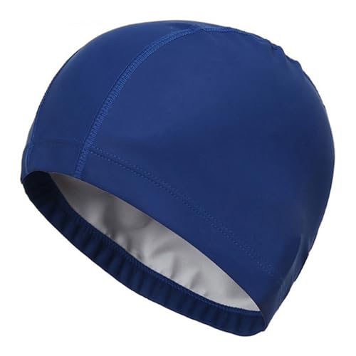 Super-Stretch-Stoff-Schwimmkappe, Badekappe aus PU-Stoff for Männer und Frauen mit großem Kopf und langem Haar, mehrfarbig, 32 x 20 cm(Dark blue) von DQZRTUECA