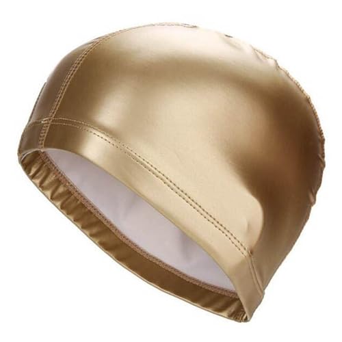 Super-Stretch-Stoff-Schwimmkappe, Badekappe aus PU-Stoff for Männer und Frauen mit großem Kopf und langem Haar, mehrfarbig, 32 x 20 cm(Gold) von DQZRTUECA