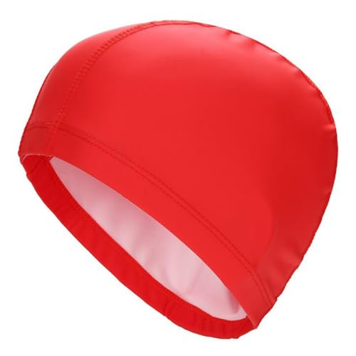 Super-Stretch-Stoff-Schwimmkappe, Badekappe aus PU-Stoff for Männer und Frauen mit großem Kopf und langem Haar, mehrfarbig, 32 x 20 cm(Red) von DQZRTUECA