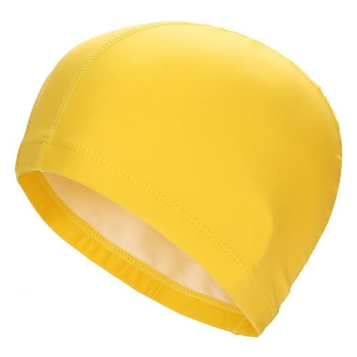 Super-Stretch-Stoff-Schwimmkappe, Badekappe aus PU-Stoff for Männer und Frauen mit großem Kopf und langem Haar, mehrfarbig, 32 x 20 cm(Yellow) von DQZRTUECA