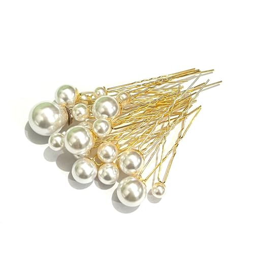 U-förmige Haarnadeln Haarklemmen, Brautperlen Strass Hochzeit Haarschmuck, Weiße Perlenclips for Bräute und Brautjungfern Frisur(Gold,18 count (Pack of 1)) von DQZRTUECA