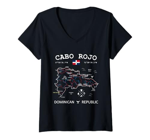 Damen Cabo Rojo Dominikanische Republik Flagge Karte GPS Koordinaten T-Shirt mit V-Ausschnitt Damen Cabo Rojo Dominikanische Republik Flagge Karte GPS Koordinaten T-Shirt mit V-Ausschnitt von DR Caribbean GPS Coordinates Travel Maps and Flags