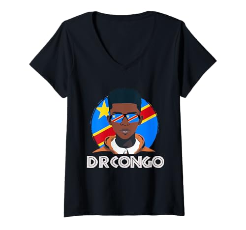 Damen DR Kongo, Kongolesische Flagge, DR Kongo Junge, Afrikanischer Junge, T-Shirt mit V-Ausschnitt von DR Congo Flag Gifts for Congolese Teens & Boys