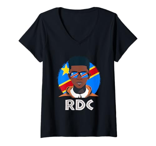 Damen RDC, Kongolesische Flagge, DR Kongojunge, afrikanischer Junge, kongolesischer Junge T-Shirt mit V-Ausschnitt von DR Congo Flag Gifts for Congolese Teens & Boys