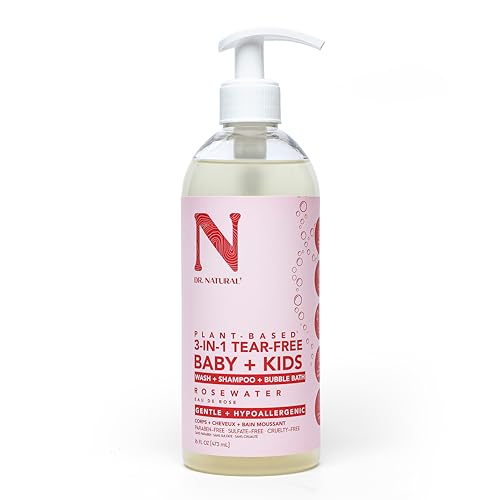 Dr. Natural 3-in-1 Seife ohne Tränen für Babys und Kinder - Seife & Shampoo - Feuchtigkeitsspendendes Duschgel - Rosenwasser - 474ml von DR. NATURAL