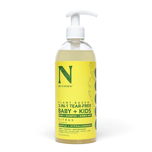 Dr. Natural Citrus Refreshing 3-in-1-Shampoo, hypoallergen, Flüssigseife und Blasenbad für Babys und Kinder, vollständig auf Pflanzenbasis, 473 ml von DR. NATURAL