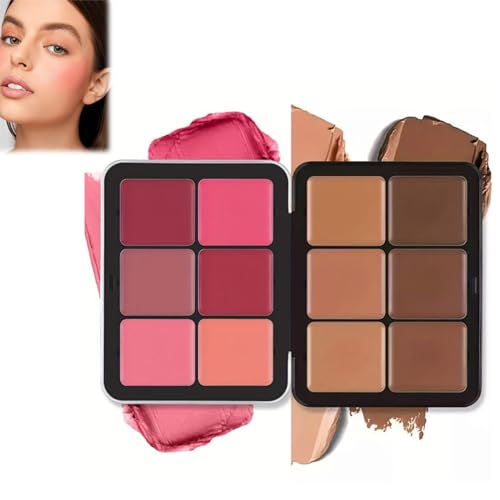 Carla Secret Palette, Carla Secret Concealer Palette, 12 Colors Carla Secret Cream Blush Palette, Long-Wearing Full Coverage Makeup for All Skin Types (Blush+Concealer-E132) von DRABEX