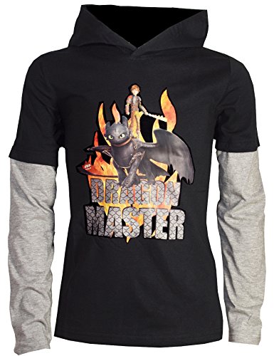 Dreamworks Dragons Kinder Double Kapuzen-Sweatshirt / Hoodie Ohnezahn Toothless & Hicks, schwarz (140-146) von Dragons