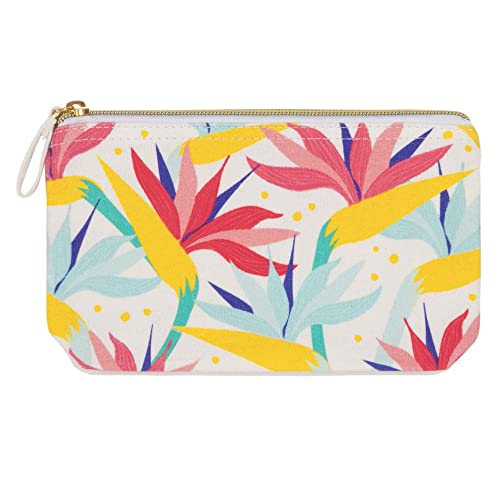 Draeger Paris - Baumwollbeutel bunt Bedruckt - Taschen-Organizer/Beauty-Tasche - Blumen Paradiesvögel - 21 x 12 cm von DRAEGER