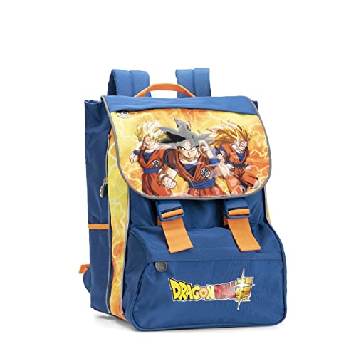 DRAGON BALL - Ausziehbarer Schulrucksack mit Verlängerung 9 cm, großer Fach, Reißverschlüsse und Taschen - Rucksack für Mädchen und Jungen, 29 x 41 x 13,5 cm, blau, Taglia unica, Casual von DRAGON BALL