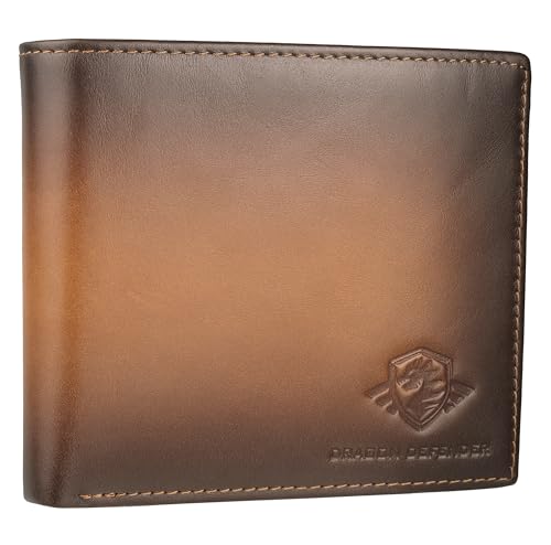 DRAGON DEFENDER Herren-Geldbörse mit RFID-Blockierung, Bifold Wallet ausgestattet mit 11 Kartenfächern, 2 Geldfächern und 2 Ausweisfenstern, weiches Echtleder, Braun, Braun, Bifold von DRAGON DEFENDER