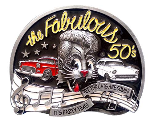 DRAGON DESIGNS TANSIDE LTD. The Fabulous 50's Rock n Roll Rockabilly Gürtelschnalle mit Geschenkbox, mehrfarbig, 90mm x 75mm von DRAGON DESIGNS TANSIDE LTD.