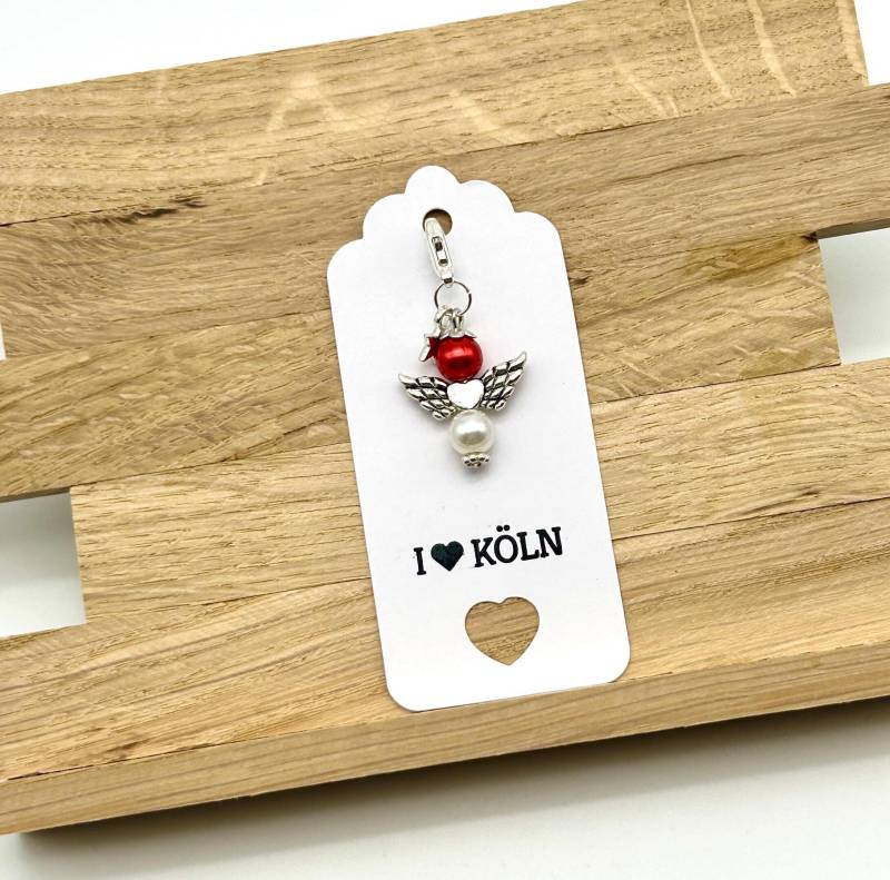 Köln - Engel/Perlenengel in Rot Und Weiß Auf "I Love Köln" Kärtchen Kleines Mitbringsel Geschenkidee von DRAHTISTIN