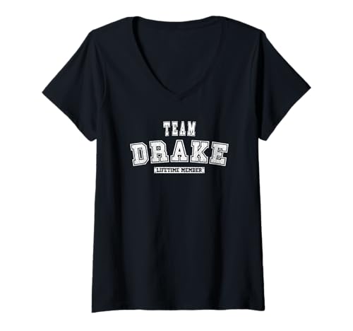 Damen Team Drake Lifetime Member Family Nachname T-Shirt mit V-Ausschnitt Damen Team Drake Lifetime Member Family Nachname T-Shirt mit V-Ausschnitt von DRAKE Family Apparel