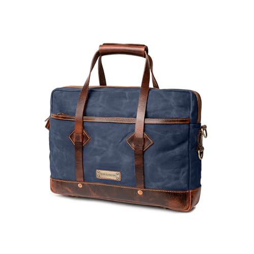 DRAKENSBERG Aktentasche 'Noah' für Herren aus gewachstem Canvas mit Leder - wasserabweisende Laptoptasche, 10L - Ozean-Blau, DR00641 von DRAKENSBERG