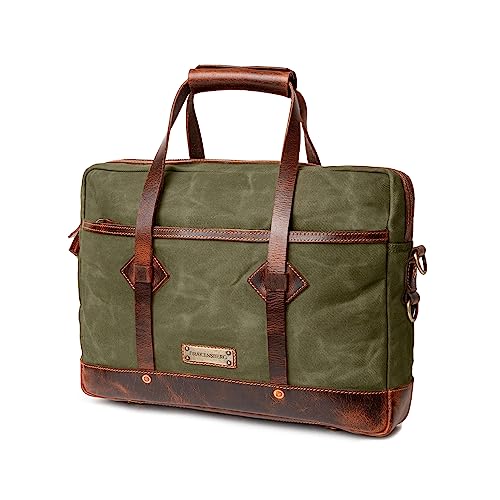 DRAKENSBERG Aktentasche 'Noah' für Herren aus gewachstem Canvas mit Leder - wasserabweisende Laptoptasche, 10L - Wald-Grün, DR00621 von DRAKENSBERG