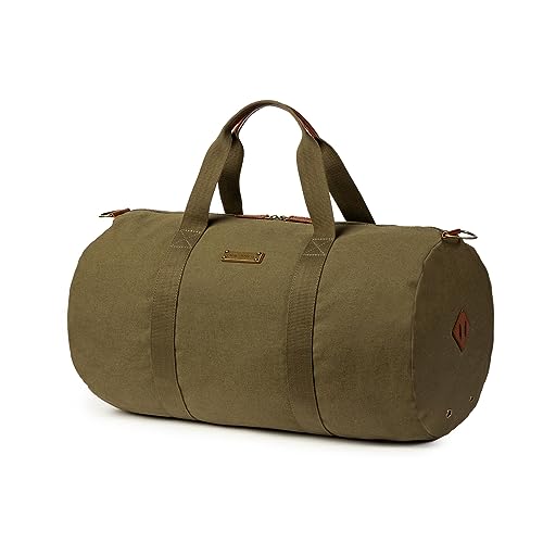 DRAKENSBERG Canvas Reisetasche 'Jamie' - leichter und robuster Basic Weekender Herren, Damen, mit Leder, 50L - Oliv-Grün, DR00111 von DRAKENSBERG