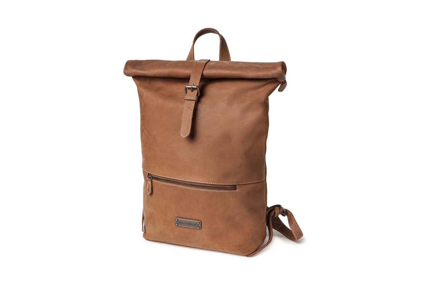 DRAKENSBERG Rucksack Roll-Top »Ryan« Havanna-Braun, Herren, Damen, eleganter Fahrradrucksack aus Leder mit Laptopfach von DRAKENSBERG