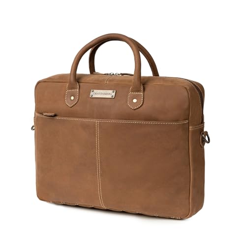 DRAKENSBERG Leder Aktentasche 'Hugo' für Herren - echte Handarbeit - Elegante Laptoptasche für Arbeit und Reise, 11L - Havanna-Braun, DR00301 von DRAKENSBERG