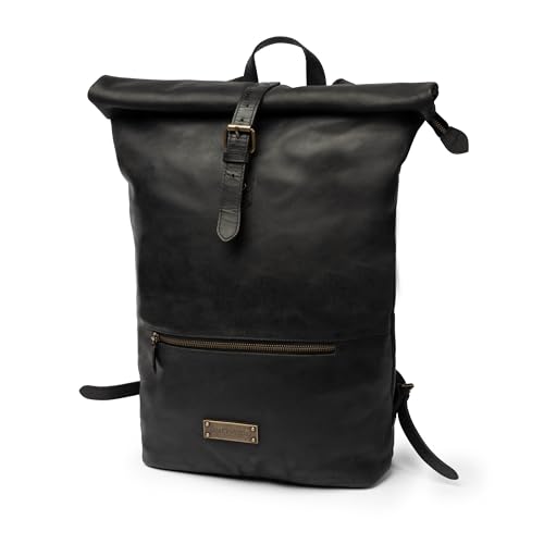 DRAKENSBERG Leder Roll-Top Rucksack 'Ryan' für Damen, Herren - Kurier- und Fahrrad-Rucksack mit Laptopfach, bis 25L - Vintage-Schwarz, DR00368 von DRAKENSBERG