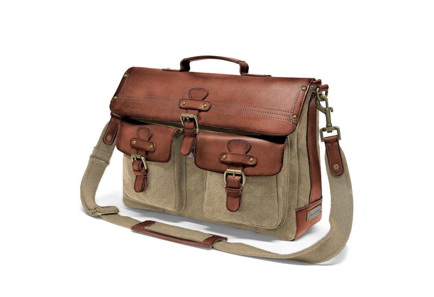 DRAKENSBERG Umhängetasche Aktentasche »Milo« Khaki-Beige, Herren Schultertasche mit 15 Laptopfach im Vintage-Design aus Canvas" von DRAKENSBERG