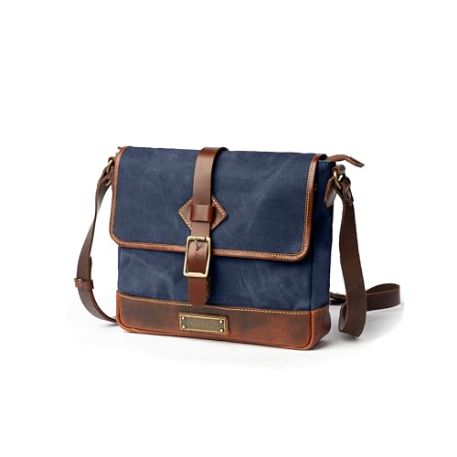 DRAKENSBERG Messenger Bag 'Nate' für Damen, Herren, klein, Wachs-Canvas, Leder - wasserabweisende Cross-Body-Tasche, 5L - Ozean-Blau, DR00642 von DRAKENSBERG
