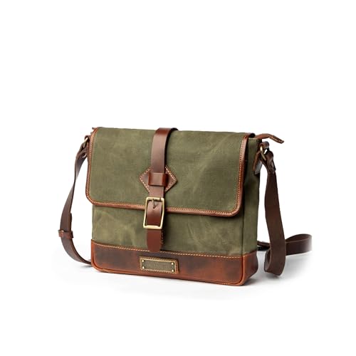 DRAKENSBERG Messenger Bag 'Nate' für Damen, Herren, klein, Wachs-Canvas, Leder - wasserabweisende Cross-Body-Tasche, 5L - Wald-Grün, DR00622 von DRAKENSBERG