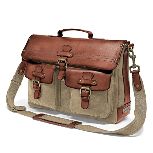 DRAKENSBERG Umhängetasche 'Milo' - Laptop- und Akten-Tasche für Herren im Vintagelook, nachhaltig handgemacht, Canvas, Leder, 15L, Khaki, DR00101 von DRAKENSBERG