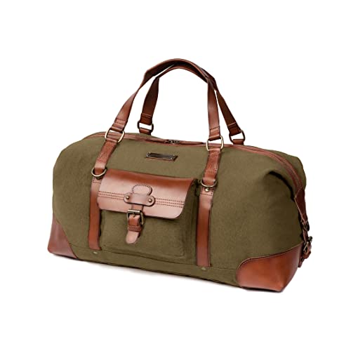 DRAKENSBERG Reisetasche 'Sam' - Canvas Weekender Herren und Damen mit Leder im Vintage-Safari-Design, 50L - Oliv-Grün, DR00143 von DRAKENSBERG