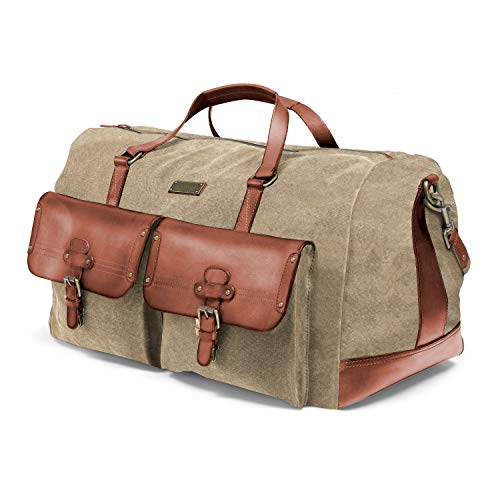 DRAKENSBERG Reisetasche 'Steve' - Canvas Weekender Herren und Damen mit Leder im Vintage-Abenteuer-Design, 60L - Khaki-Beige, DR00104 von DRAKENSBERG