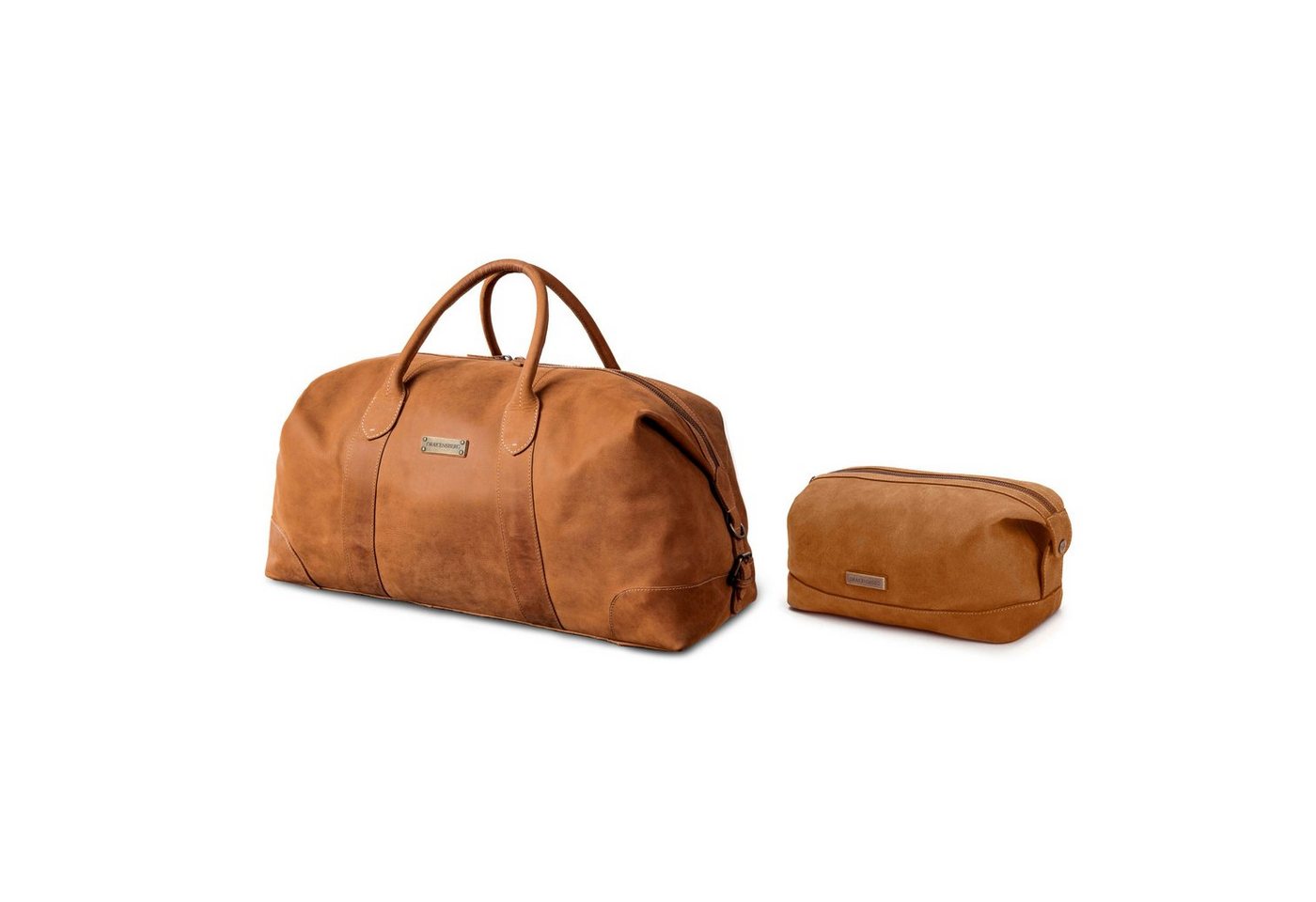 DRAKENSBERG Reisetasche Weekender »David« & Kulturbeutel »Ruby« Cognac, Bundle, aus Premium Leder für Damen und Herren von DRAKENSBERG