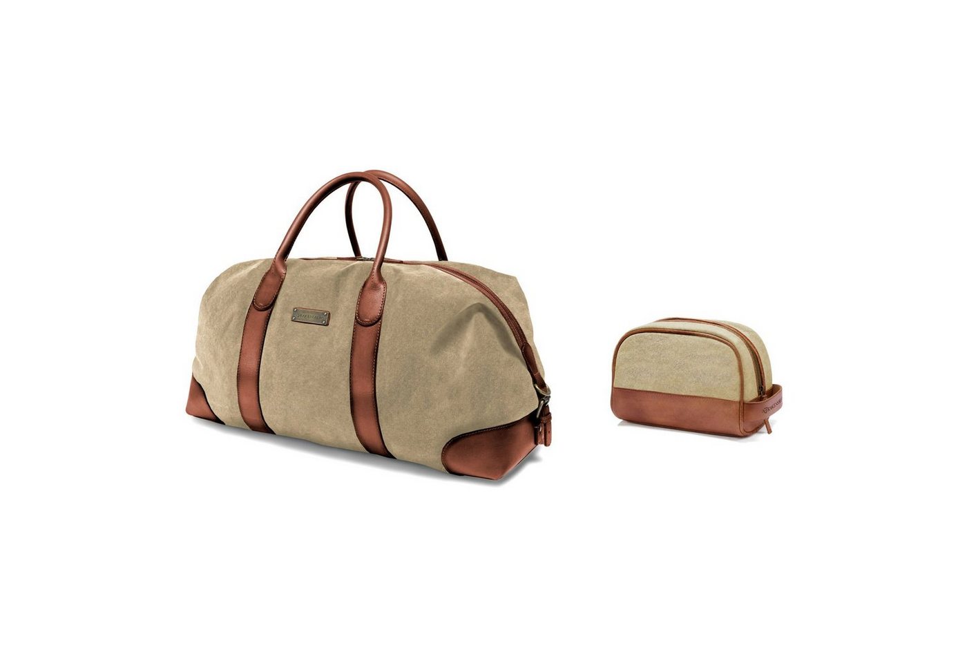 DRAKENSBERG Reisetasche Weekender »David« & Kulturbeutel »Glen« Khaki-Beige, aus Canvas und Büffelleder, Bundle, für Damen und Herren von DRAKENSBERG