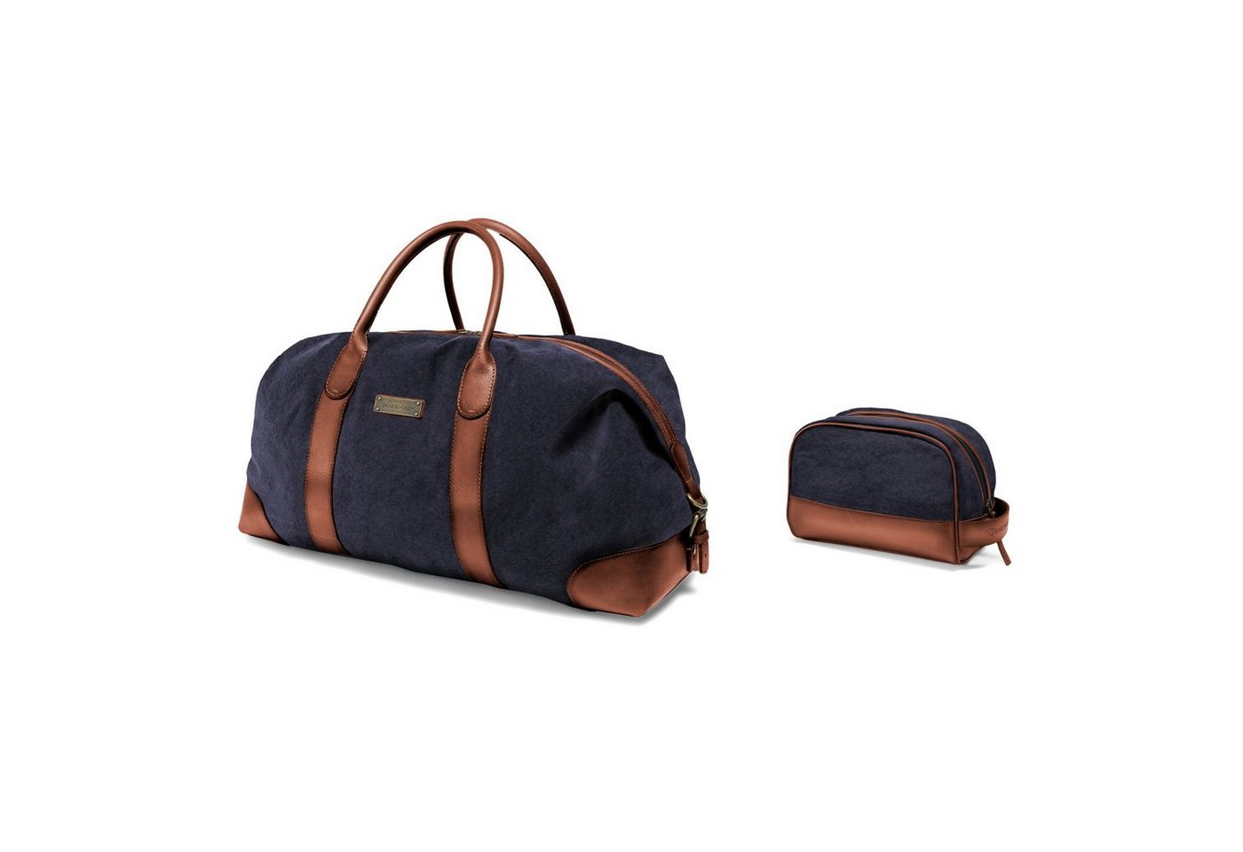 DRAKENSBERG Reisetasche Weekender »David« & Kulturbeutel »Glen« Marine-Blau, aus Canvas und Büffelleder, Bundle, für Damen und Herren von DRAKENSBERG